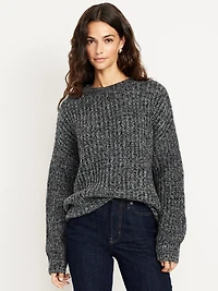 Shaker-Stitch Crew-Neck Tunic Sweater