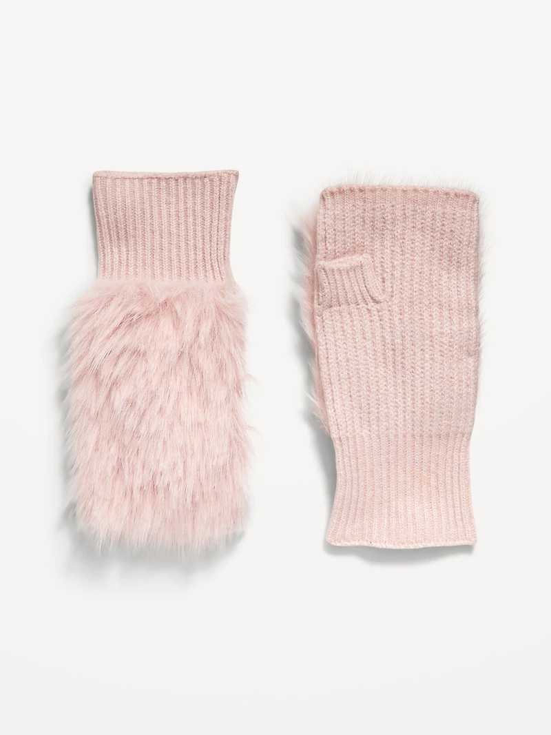 Faux-Fur Fingerless Gloves for Women
