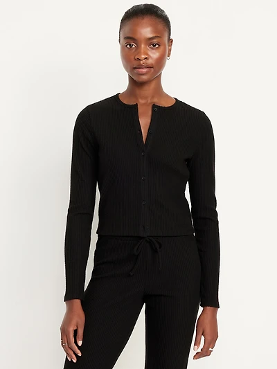 Cropped Rib Cardigan Sweater