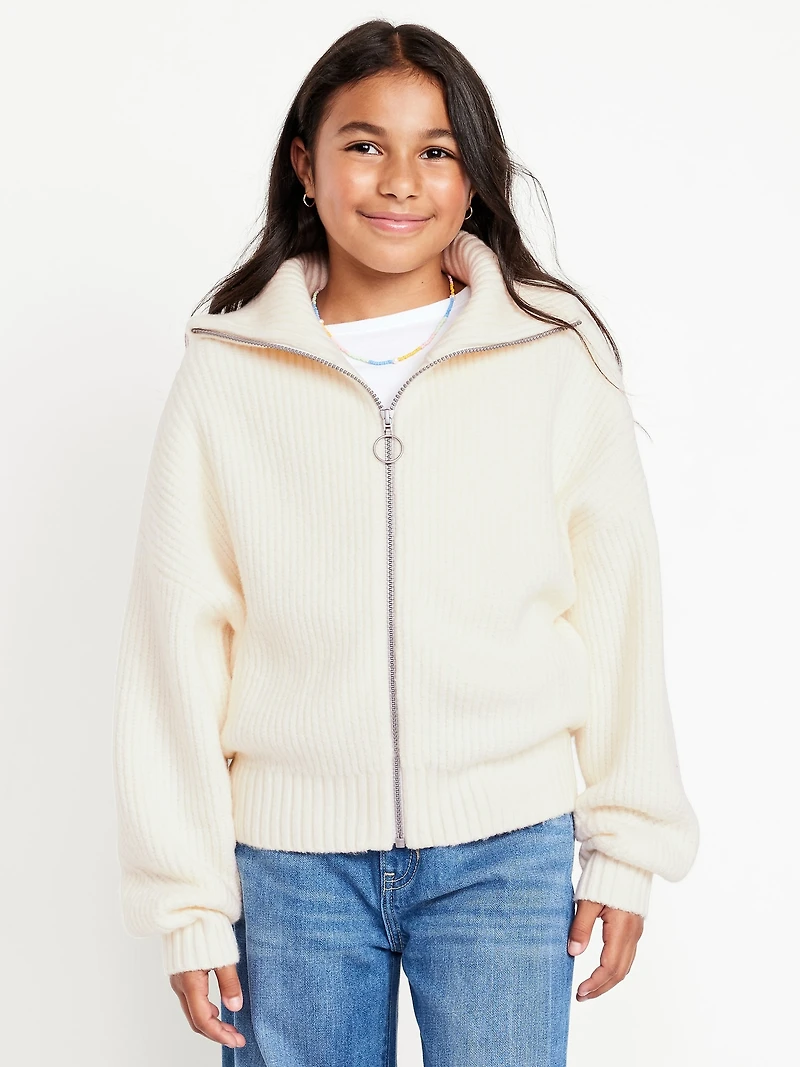 SoSoft Collared Zip-Front Sweater for Girls
