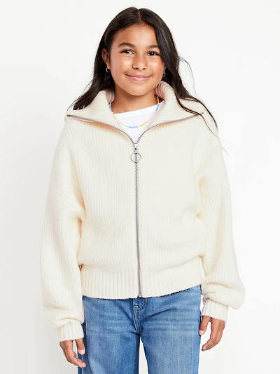 SoSoft Collared Zip-Front Sweater for Girls