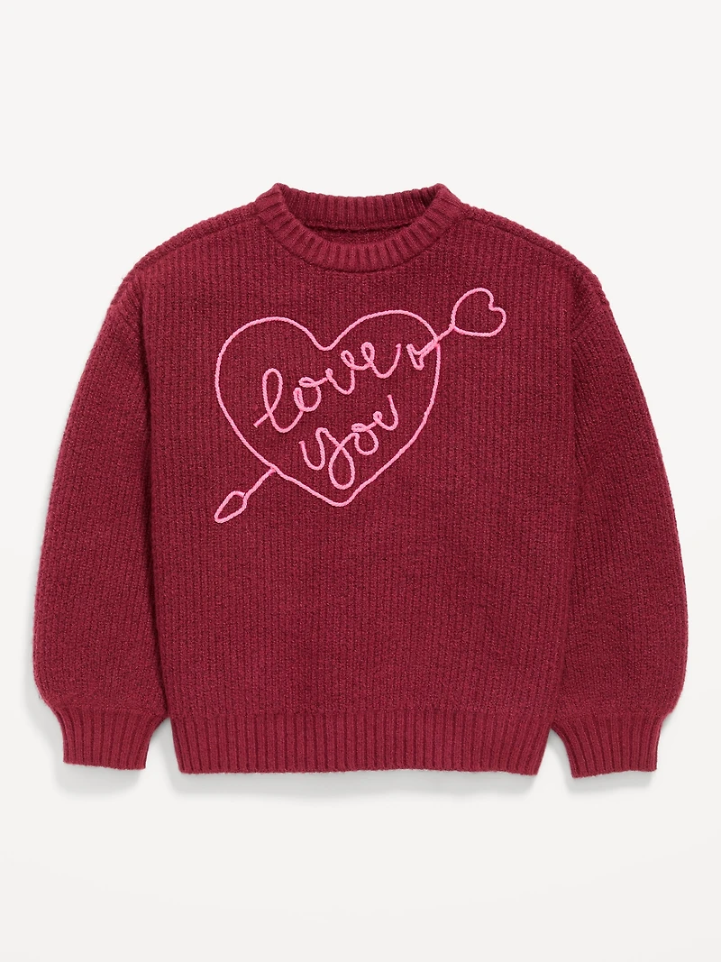 Oversized Valentine's Day Graphic Sweater for Girls