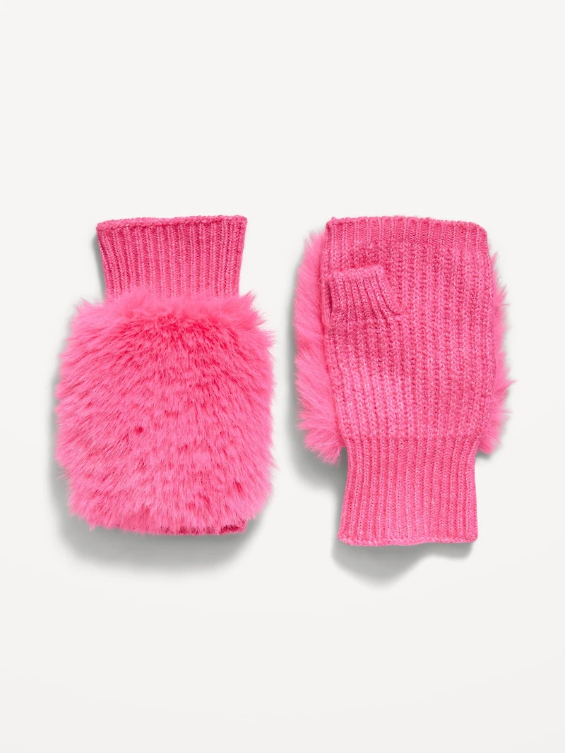 Faux-Fur Fingerless Gloves for Girls