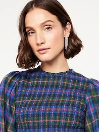 Long-Sleeve Plaid Smocked Top