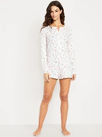 Pointelle Rib Henley Pajama Romper