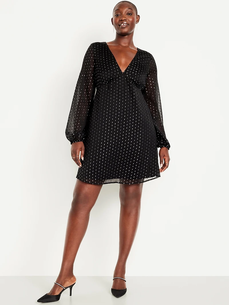 V-Neck Swiss Dot Mini Dress
