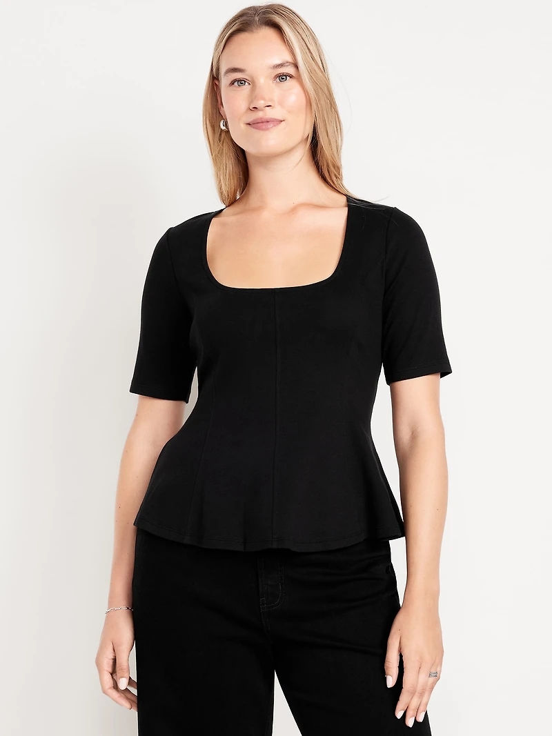 Square-Neck Peplum Top