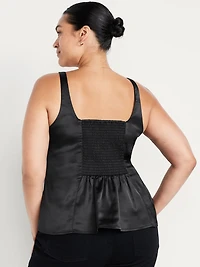 Square-Neck Satin Peplum Top