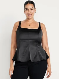 Square-Neck Satin Peplum Top