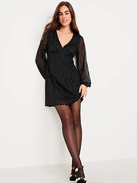 V-Neck Swiss Dot Mini Dress