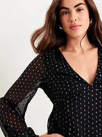 V-Neck Swiss Dot Mini Dress