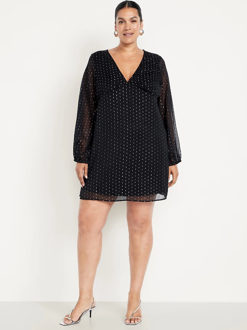V-Neck Swiss Dot Mini Dress