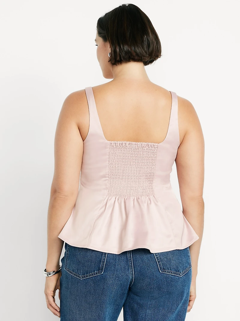 Square-Neck Satin Peplum Top