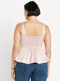 Square-Neck Satin Peplum Top