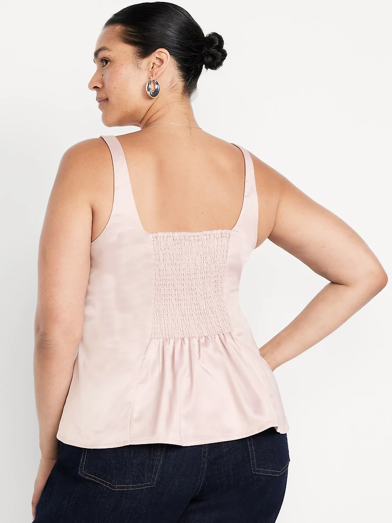 Square-Neck Satin Peplum Top