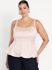 Square-Neck Satin Peplum Top