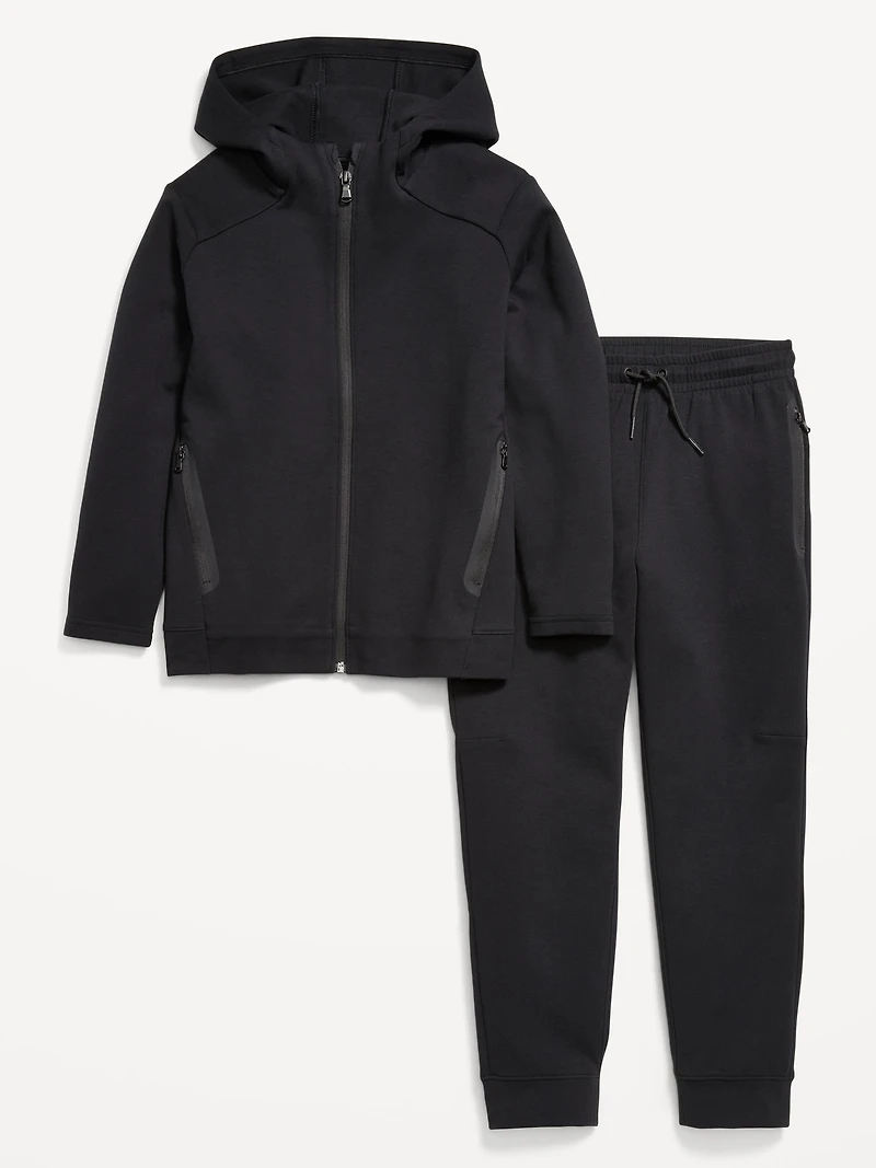 Dynamic Fleece Zip-Front Hoodie and Joggers Set for Boys