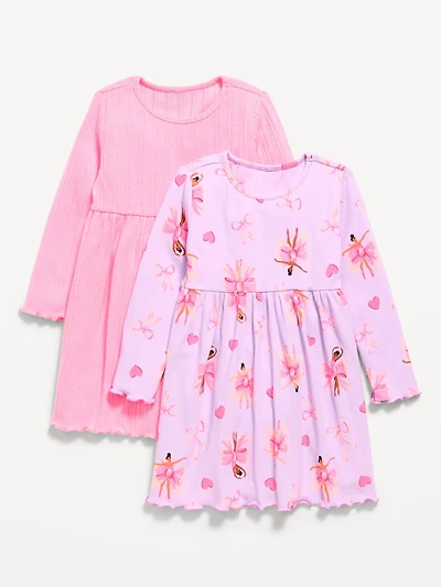 Long-Sleeve Ribbed Fit and Flare Dress 2-Pack for Toddler Girls