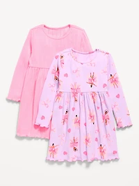 Long-Sleeve Ribbed Fit and Flare Dress 2-Pack for Toddler Girls