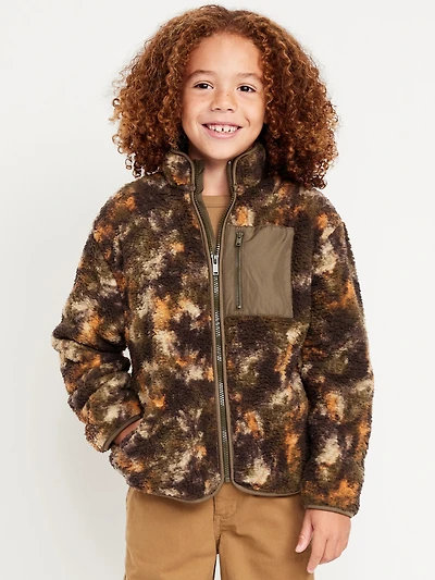 Printed Sherpa Zip-Pocket Jacket for Boys