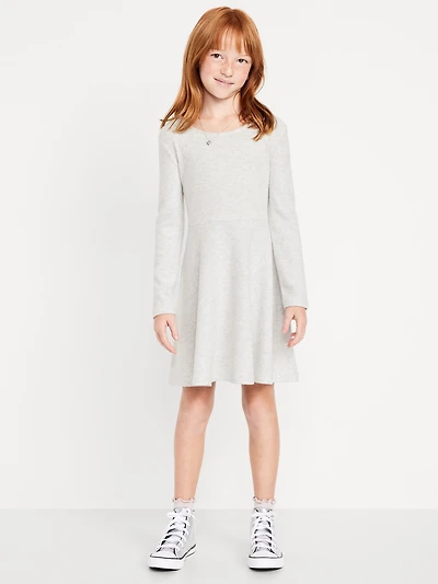 Cozy Long-Sleeve Ribbed Fit and Flare Dress for Girls