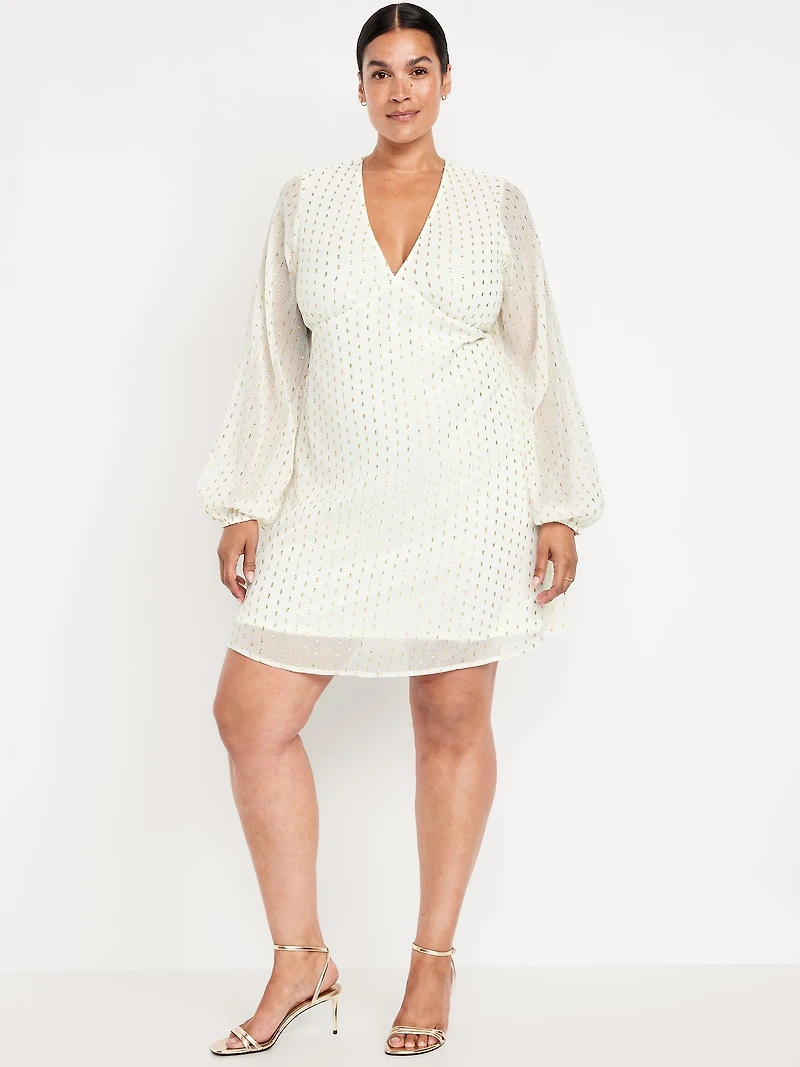 V-Neck Swiss Dot Mini Dress