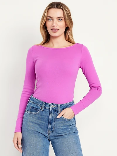 Snug Long-Sleeve Boat-Neck T-Shirt