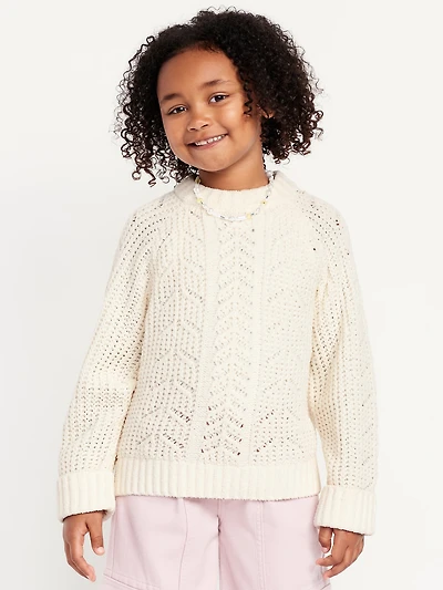 Long-Sleeve Pointelle Knit Sweater for Girls