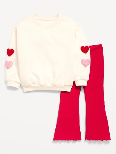 Crew-Neck Sweatshirt and Flare Leggings Set for Toddler Girls