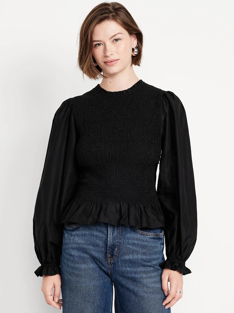 Long-Sleeve Smocked Top