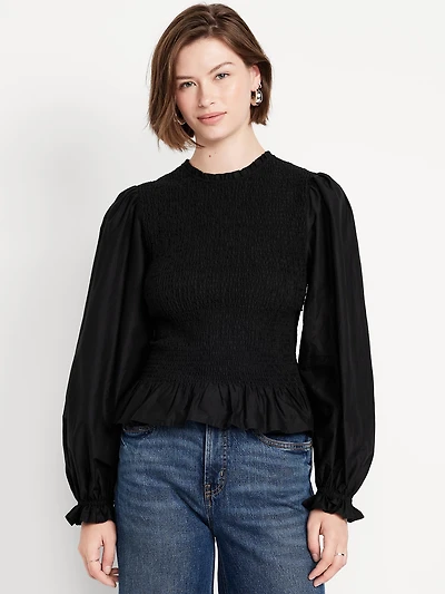 Long-Sleeve Smocked Top