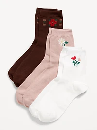Novelty Quarter Crew Socks 3-Pack for Women