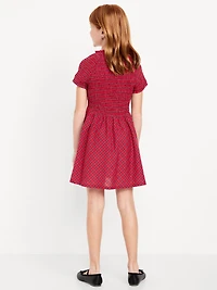 Short-Sleeve Fit and Flare Smocked Bow Dress for Girls