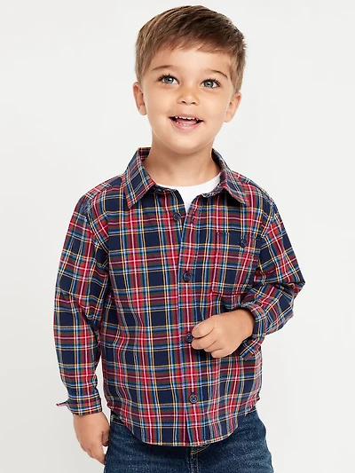 Long-Sleeve Plaid Poplin Pocket Shirt for Toddler Boys