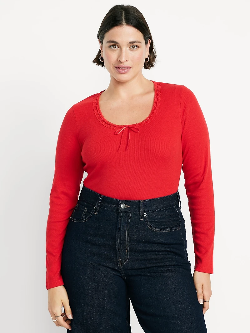 Scoop-Neck Long-Sleeve Ribbed Top