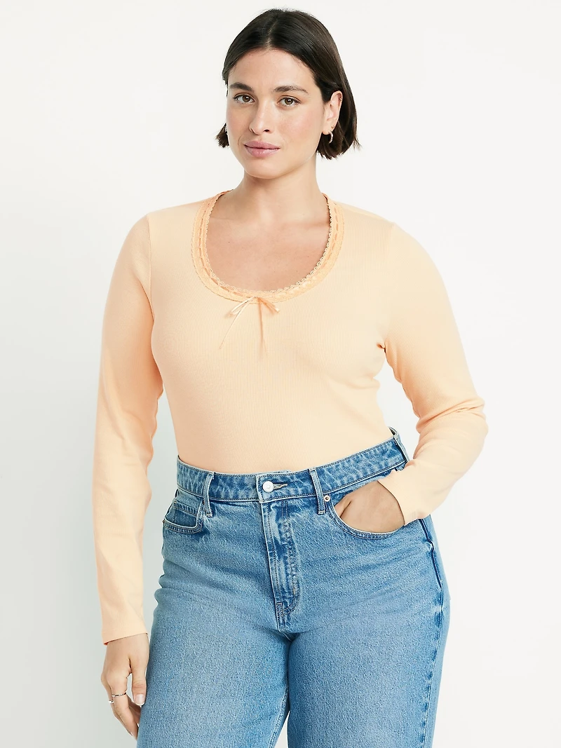 Scoop-Neck Long-Sleeve Ribbed Top