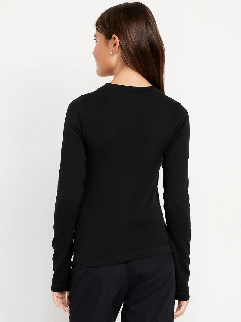 Fitted Seamless Long-Sleeve Ribbed Performance Top for Girls