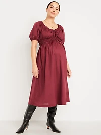 Maternity Puff-Sleeve Midi Dress