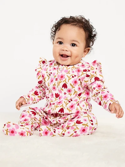 2-Way-Zip Sleep & Play Ruffle-Trim Footed One-Piece for Baby