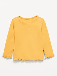 Long-Sleeve Lettuce-Edge Ribbed T-Shirt for Toddler Girls