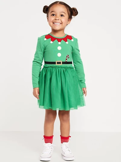 Fit and Flare Long-Sleeve Tutu Dress for Toddler Girls