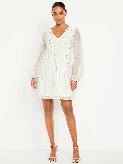 V-Neck Swiss Dot Mini Dress