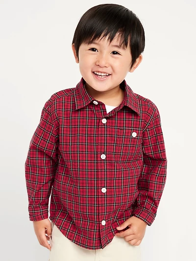Long-Sleeve Plaid Poplin Pocket Shirt for Toddler Boys