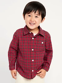 Long-Sleeve Plaid Poplin Pocket Shirt for Toddler Boys
