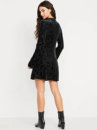 Long-Sleeve Velour Mini Dress
