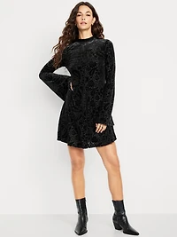 Long-Sleeve Velour Mini Dress