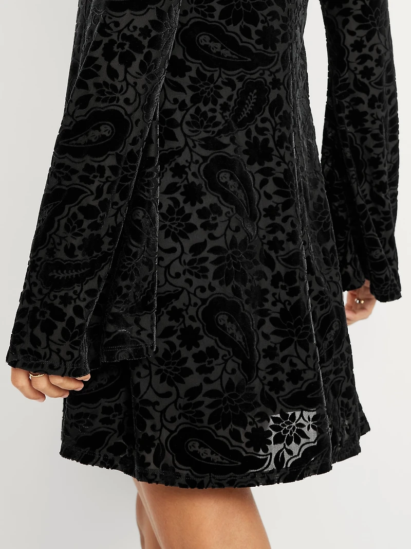 Long-Sleeve Velour Mini Dress