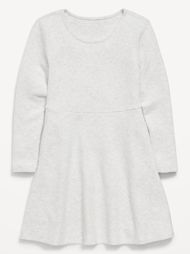 Cozy Long-Sleeve Ribbed Fit and Flare Dress for Girls