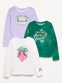 Long-Sleeve Graphic T-Shirt 3-Pack for Girls