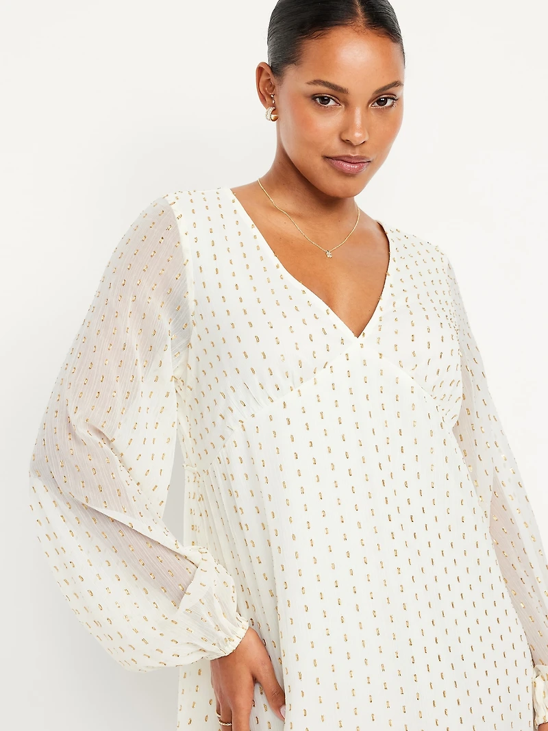 V-Neck Swiss Dot Mini Dress